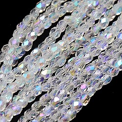 Electroplate Glass Beads Strand, AB Color, Faceted, Polygon, Clear AB, 4mm, Hole: 1mm, about 99pcs/strand, 16.5 inch(X-EGLA-J041-4mm-AB01)