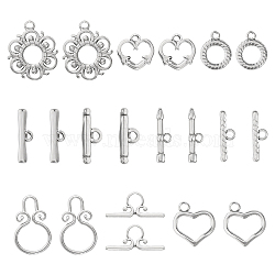 10 Sets 5 Styles 304 Stainless Steel Toggle Clasps, Heart & Ring & Flower, Mixed Shapes, Stainless Steel Color, 7~28x9.5~23.5x1.5~3mm, 2 sets/style(STAS-CA0001-75)
