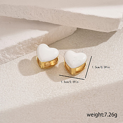 Heart-shaped Stainless Steel Hoop Earrings for Women's Daily Dating, with Enamel, Golden, White(UC5329-3)