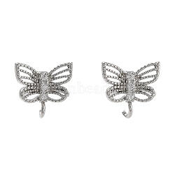 Brass Micro Pave Cubic Zirconia Stud Earrings Finding, Long-Lasting Plated, Lead Free & Cadmium Free, Butterfly, Platinum, 10.5x11mm, Hole: 1.8mm, Pin: 11x0.7mm(KK-K364-05P)