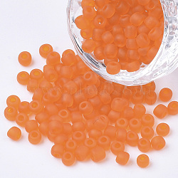 8/0 Glass Seed Beads, Frosted Colors, Round, Round Hole, Orange, 8/0, 3mm, Hole: 1mm, about 1111pcs/50g, 50g/bag, 18bags/2pounds(SEED-US0003-3mm-M9)