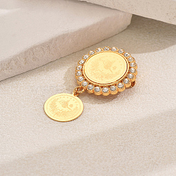 Flower Alloy Brooches for Backpack Clothes, with Plastic Pearl & Flat Round Pendants, Golden, 29mm(DX3825-4)