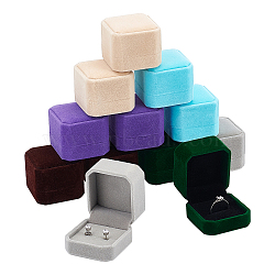 BENECREAT 12Pcs 6 Colors Square Velvet Ring Boxes, Square, Mixed Color, 5.5x5x4.8cm, 6 color, 2pcs/color, 12pcs(VBOX-BC0001-06)