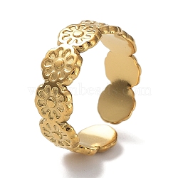 Ion Plating(IP) 304 Stainless Steel Rings, Open Cuff Ring, Flower Ring for Women, Real 18K Gold Plated, 6.5mm, Inner Diameter: 17mm(X-RJEW-B047-06G)