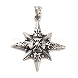 304 Stainless Steel Pendants, Star with Cross Charms, Antique Silver, 47x43x7mm, Hole: 8x5mm(STAS-M334-08AS)