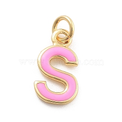 Rack Plating Brass Pendants, with Enamel and Jump Ring, Cadmium Free & Lead Free, Long-Lasting Plated, Real 18K Gold Plated, Letter, Letter S, 11.5x6.5x1mm, Hole: 2.5mm(KK-C065-02S-G)