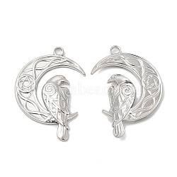 Non-Tarnish 304 Stainless Steel Pendants, Moon with Bird Charm, Stainless Steel Color, 36x24x3mm, Hole: 3mm(STAS-Z041-27P)