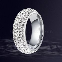 Stainless Steel Finger Rings for Women, with Polymer Clay Rhinestone, Stainless Steel Color, Inner Diameter: 19mm(WGAEC69-06)