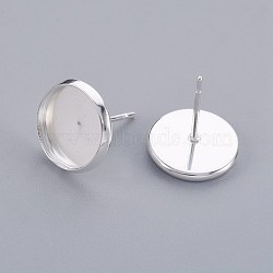 304 Stainless Steel Stud Earring Findings, Flat Round, Silver Color Plated, Tray: 10mm, 12x2mm, Pin: 0.8mm(STAS-F188-01P-C)