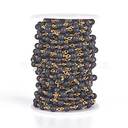Handmade Glass Beaded Chains, Unwelded, with Brass Findings, with Spool, Frosted, Round, Golden, Black, 6mm, about 32.8 Feet(10m)/roll(CHC-F007-04G)