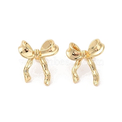 Bowknot Brass Stud Earrings, for Women, Golden, 26x22mm(EJEW-S231-02G-01)