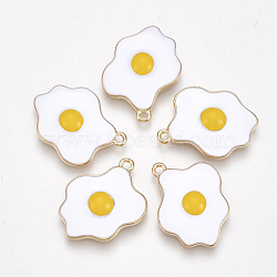 Alloy Pendants, with Enamel, Fried Egg/Poached Egg, Light Gold, White, 23.5x19x3.5mm, Hole: 1.5mm(PALLOY-S177-10)