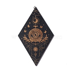 Rhombus Rustic Boho Wooden Wall-Mounted Decorations, Sun Moon Wall Sign for Home Bedroom, with Platinum Plated Iron Findings, Eye, 250x142x5mm, Hole: 7.5x11mm(AJEW-L091-A02)