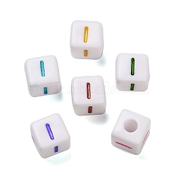 Opaque Acrylic Beads, Enamel Style, Cube with Letter, Letter I, 10x9.5x9mm, Hole: 3.8mm, about 560pcs/500g(OACR-I022-01I)
