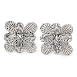 304 Stainless Steel Stud Earrings, with Rhinestone for Women, Square, Stainless Steel Color, 19x19mm(EJEW-B109-05P)