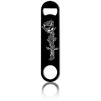 430 Stainless Steel Bottle Openers, Laser Cut, Rectangle, June Rose, 178x40x2mm