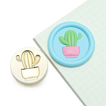 Round Brass Stamp Heads, Golden, Cactus, 25mm