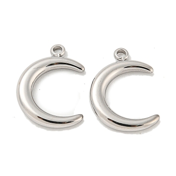304 Stainless Steel Pendants, Double Horn/Crescent Moon Charm, Stainless Steel Color, 17.5x13x2mm, Hole: 1.6mm