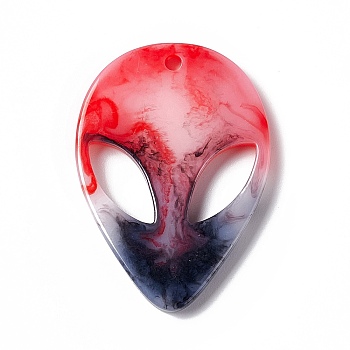 Resin Pendants, Alien Face Charms, Red, 39x29x3.5mm, Hole: 2.3mm
