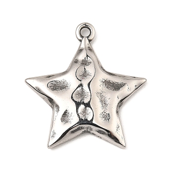 304 Stainless Steel Pendants, Star Charm, Antique Silver, 29x27x3mm, Hole: 2mm