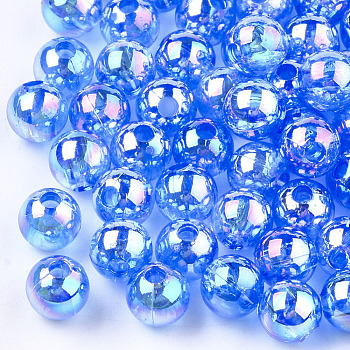 Transparent Plastic Beads, AB Color Plated, Round, Royal Blue, 8mm, Hole: 1.8mm, 2000pcs/500g