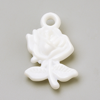 Opaque Acrylic Pendants, Rose, White, 27x17x7mm, Hole: 3mm, about 580pcs/500g