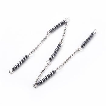 Non-Magnetic Synthetic Hematite Beads Handmade Chains, Unwelded, with 304 Stainless Steel Cable Chains and Eye Pin, 22x2mm, 39.37 inch(1m)/strand
