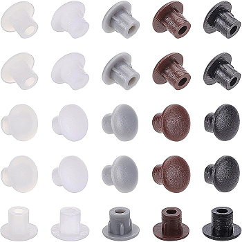 BENECREAT 100Pcs 5 Colors Plastic Tapped Hole Plugs, Screw Cover Caps, Furniture Accessories, Mixed Color, 8x6mm, Hole: 2.3mm, 200pcs/color