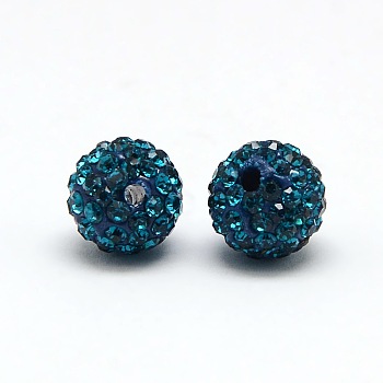 Polymer Clay Rhinestone Beads, Pave Disco Ball Beads, Grade A, Round, PP9, Blue Zircon, PP9(1.5~1.6mm), 6mm, Hole: 1.2mm