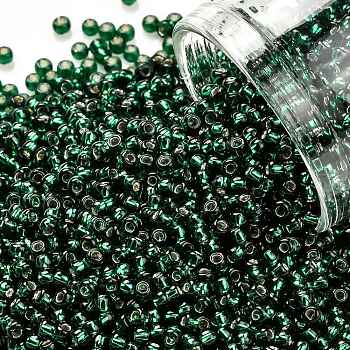 TOHO Round Seed Beads, Japanese Seed Beads, (36) Silver Lined Green Emerald, 11/0, 2.2mm, Hole: 0.8mm, about 1110pcs/bottle, 10g/bottle