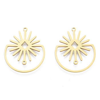 201 Stainless Steel Pendants, Flower Charm, Real 18K Gold Plated, 31.5x26x1mm, Hole: 1.5mm