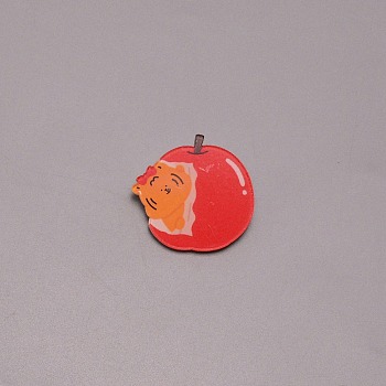 Tiger in Apple Chinese Zodiac Brooch Pin, Cute Animal Acrylic Lapel Pin for Backpack Clothes, White, Red, 30x31x7mm