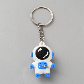 Astronaut PVC & Iron Pendant Keychains, for Keychains, Purse, Backpack Ornament, Platinum, Blue, 102mm