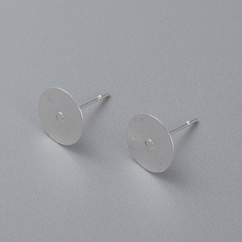 304 Stainless Steel Stud Earring Findings, Flat Round, Silver, 10x0.3mm, Pin: 12x0.7mm