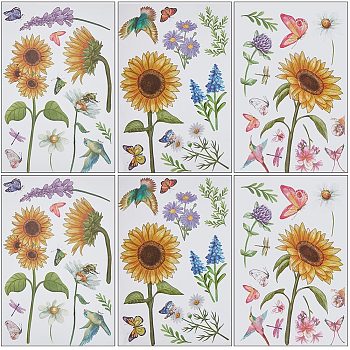 Wall Decorative Stickers, Plastic Adhesive Waterproof Window Decals for Kids DIY Craft Wall Decoration, Sunflower Pattern, Sunflower Pattern, 298x199x0.3mm, Sticker: 25~236x20~110mm, 6pcs/set