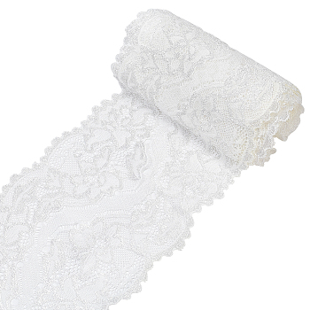 Polyester Lace Trims, Flower Pattern, White, 5-7/8 inch(150mm), about 5.00 Yards(4.57m)/Roll, 1 roll/bag