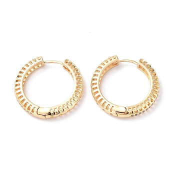 Clear Cubic Zirconia Hollow Out Hoop Earrings, Brass Jewelry for Women, Real 18K Gold Plated, 28.5x29.5x5mm, Pin: 0.8mm
