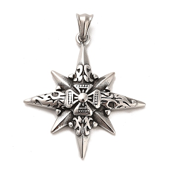 304 Stainless Steel Pendants, Star with Cross Charms, Antique Silver, 47x43x7mm, Hole: 8x5mm