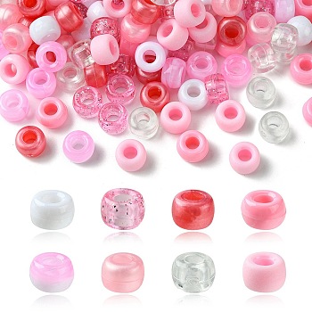 424G 8 Styles Plastic Pearlized Beads, Barrel, Pearl Pink, 9x6mm, Hole: 3.5~3.8mm, 53g/style