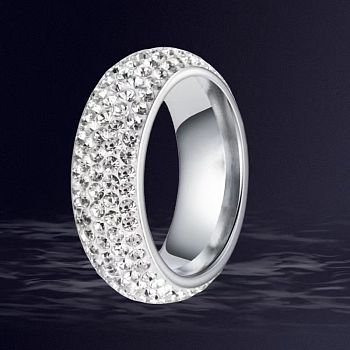 Stainless Steel Finger Rings for Women, with Polymer Clay Rhinestone, Stainless Steel Color, Inner Diameter: 19mm