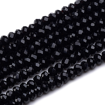 Transparent Glass Beads Strands, Faceted, Rondelle, Black, 2.5~3.1x1.5~2.2mm, Hole: 0.5mm, about 150~155pcs/strand, 32~33cm