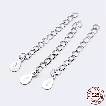 925 Sterling Silver End with Extender Chains and Drop Charms, with S925 Stamp, Silver, 35~40mm, Hole: 1.5mm