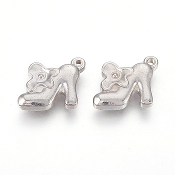 201 Stainless Steel Pendants, High-heeled Shoes, Stainless Steel Color, 17.5x14x3mm, Hole: 1.4mm
