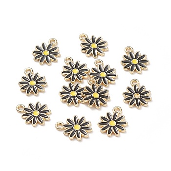 Alloy Enamel Charms, Chrysanthemum, Golden, Black, 12.5x9.5x1mm, Hole: 1.2mm