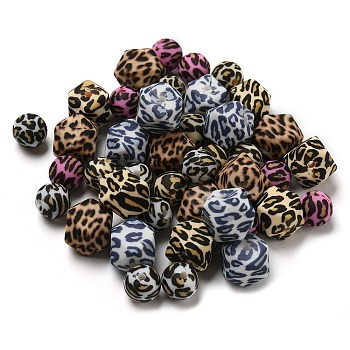 Olycraft 42Pcs 6 Style Silicone Beads, DIY Nursing Necklaces and Bracelets Making, Chewing Pendants For Teethers, Octagon with Round & Leopard Print Pattern, Mixed Color, 11.5~14x12~14x12~14mm, Hole: 2~2.2mm, 7pcs/style