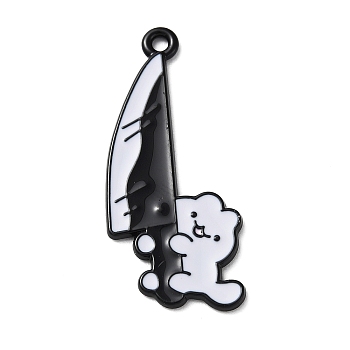 Alloy Enamel Pendants, Black, Knife with Cat Charm, 36x17x1.3mm, Hole: 1.8mm