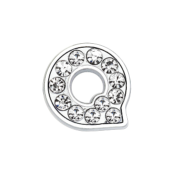 Eco-Friendly Zinc Alloy Slide Charms, with Rhinestone, Platinum Plated, Letter, Crystal, Letter.Q, 12mm, Hole: 1.5x7.9mm