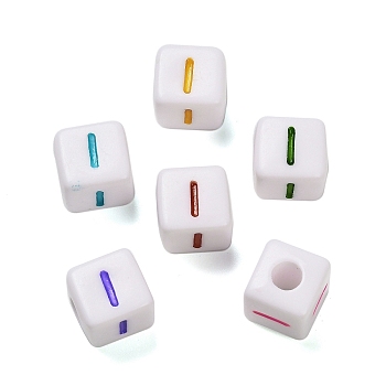 Opaque Acrylic Beads, Enamel Style, Cube with Letter, Letter I, 10x9.5x9mm, Hole: 3.8mm, about 560pcs/500g