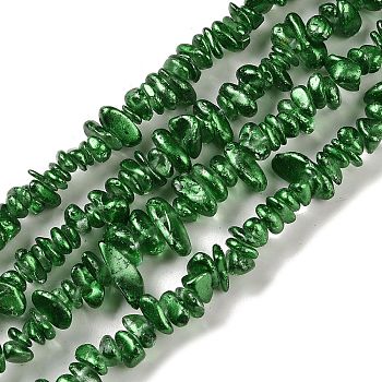 Electroplate Glass Beads Strands, Chip, Green, 2.5~6.5x3~10x4~12.5mm, Hole: 1mm, 33.86''(86cm)