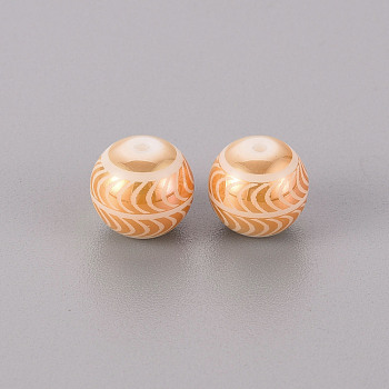 Electroplate Glass Beads, Round with Wave Pattern, Rose Gold Plated, 10mm, Hole: 1.2mm